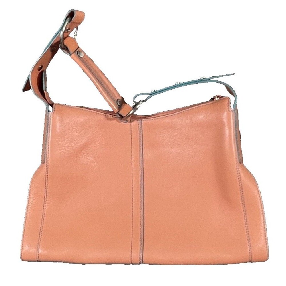 Kenneth Cole New York Peach Orange Pebble Leather Medium Hobo Shoulder Bag EUC